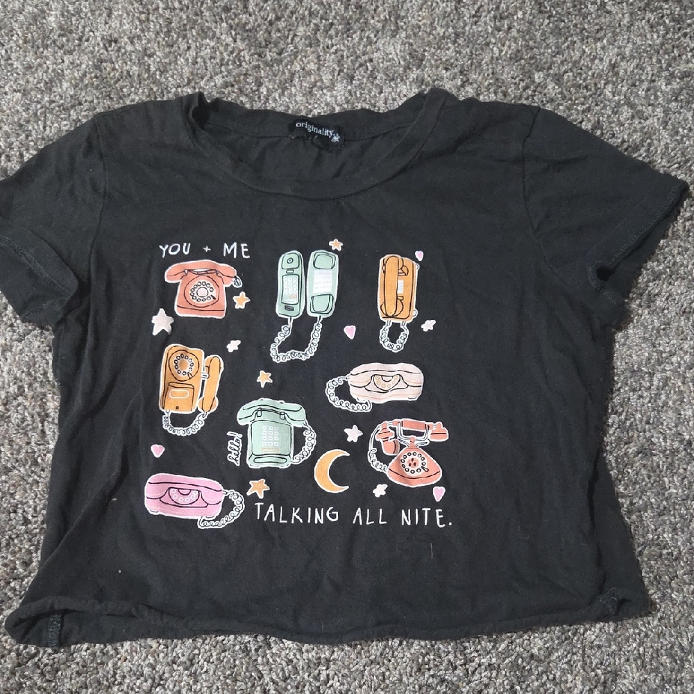 Trendy Black Graphic Kids T-Shirt - Slightly Cropped